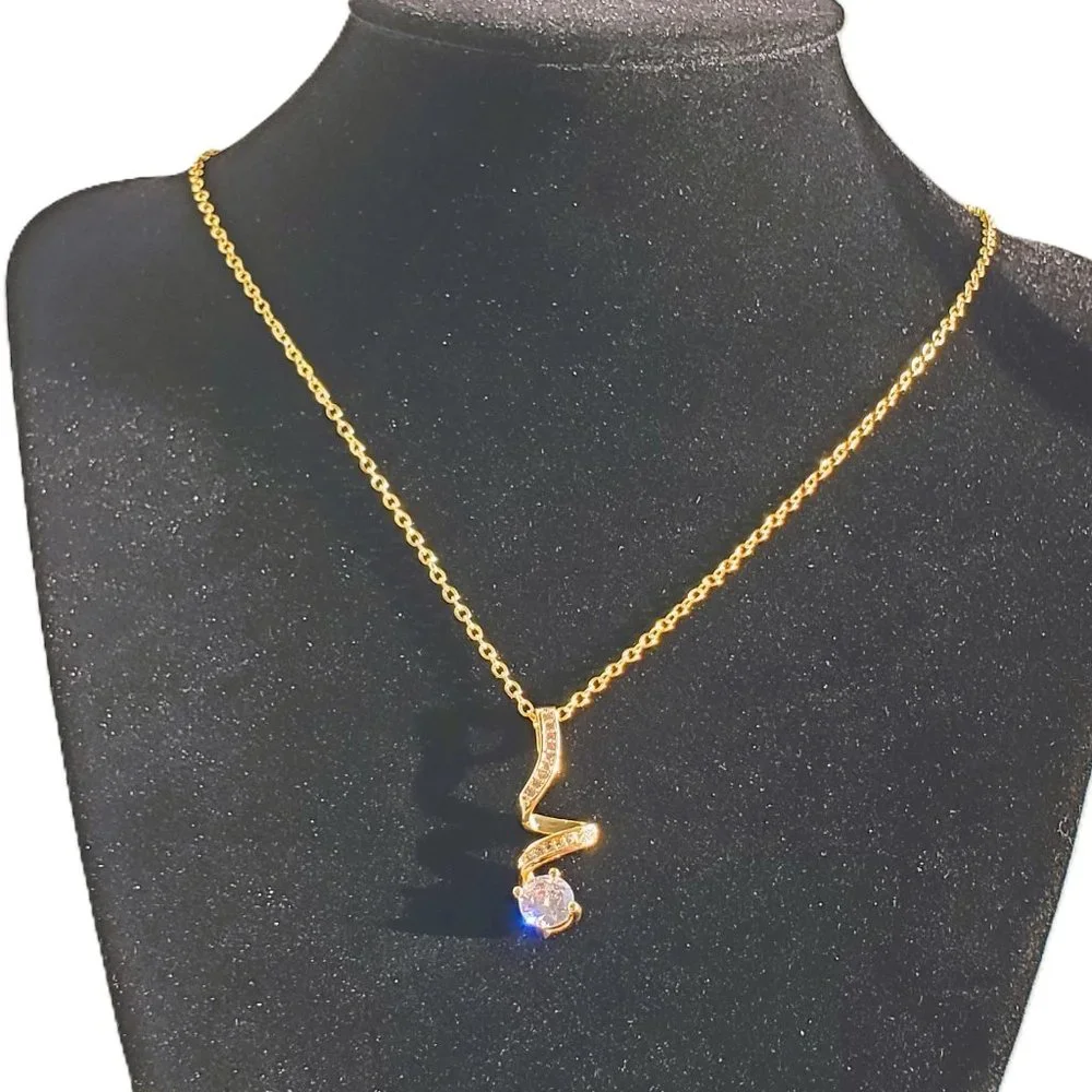14K Gold 1ct Diamond Vertical Twist Swirl Pendant Womens Necklace Ladies Jewelry